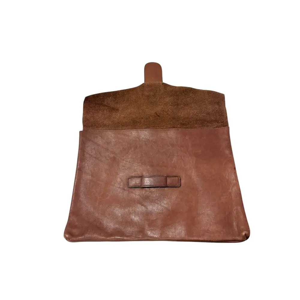 Vintage Brown Top Grain Cowhide Leather Large Envelope Laptop Portfolio 15”x11”